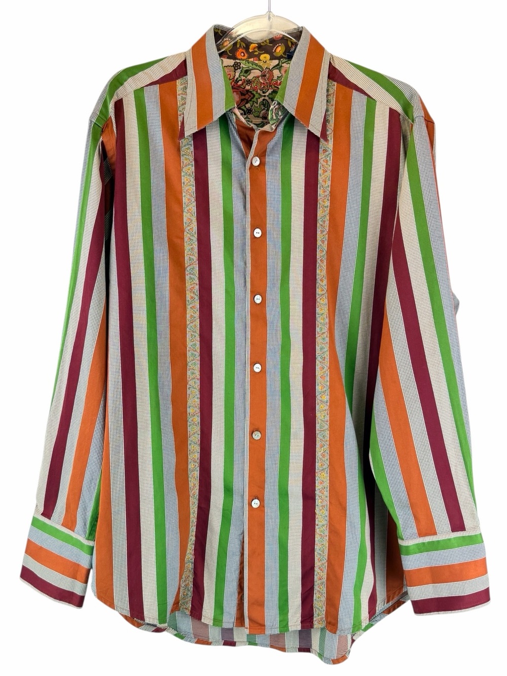 Robert Graham Button Up Shirt Colorful Stripes Mixed Print Herringbone Sz L
